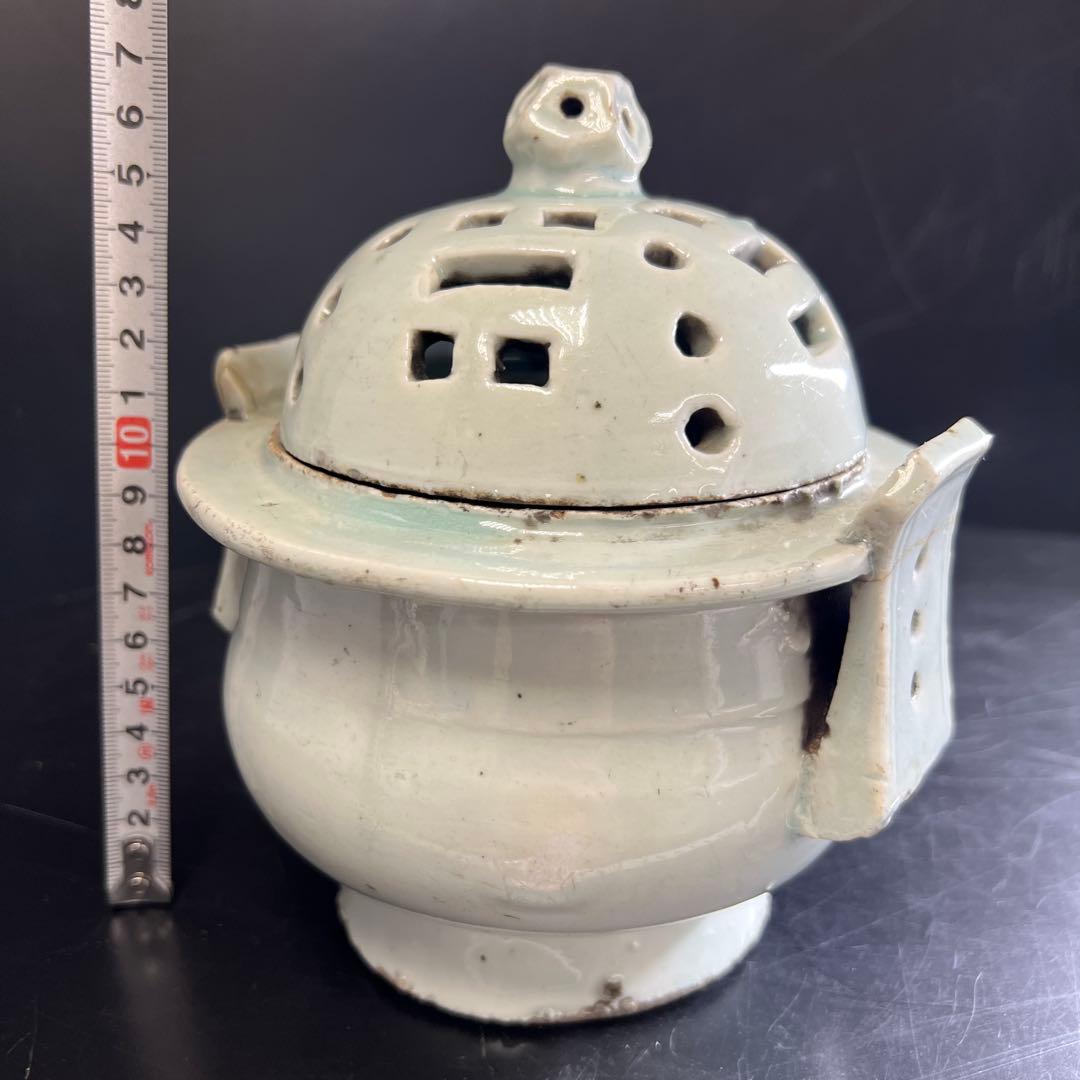 李朝白磁香炉　木箱付　高さ約16.5㎝　東Y7-0725⭐︎2F