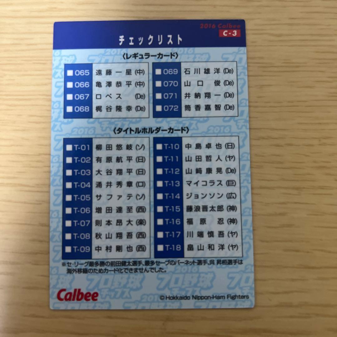 大谷翔平打者カード 裏面チェックリスト