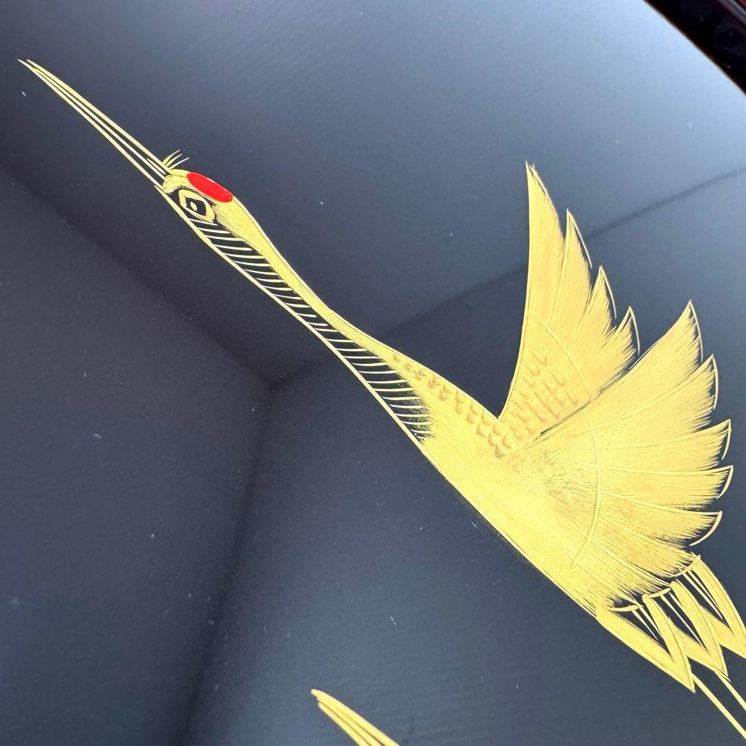 未使用 輪島塗 沈金 トレー お盆 膳 鶴 高級 漆 漆器 飾り 共箱 説明書