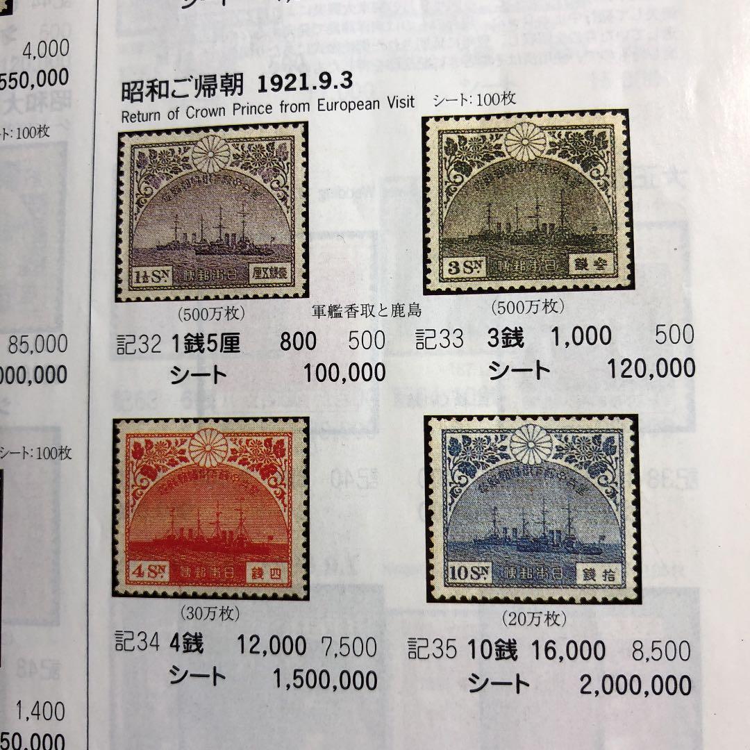 カタログ価29,000円の切手貼付に押印！大正10年東宮訪欧御帰朝切手葉書各3種