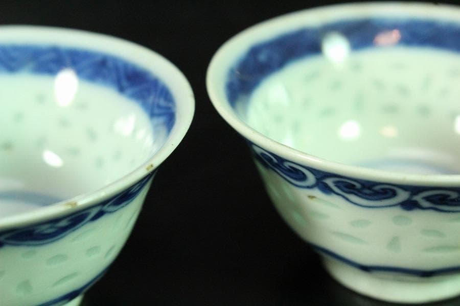 中国美術 煎茶 螢手 青花碗 九件 時代物(K-XA882)