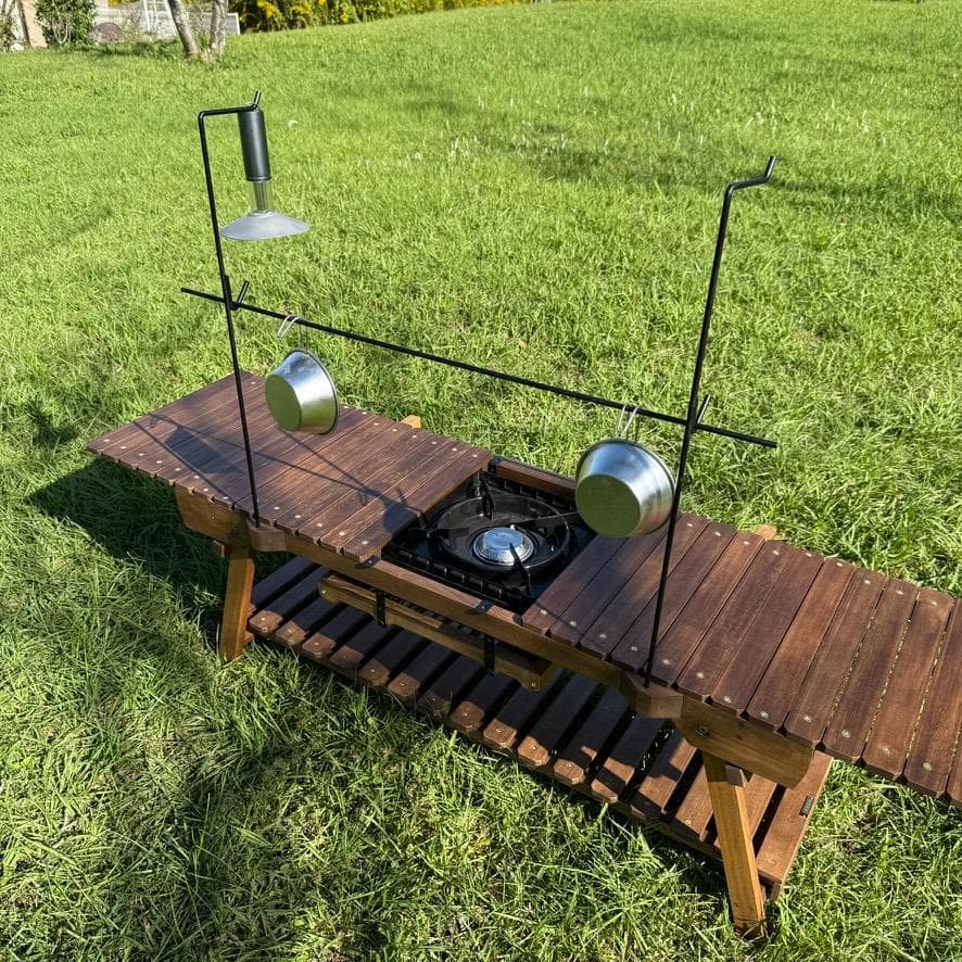 IGT対応 ウッドテーブル ウォルナット色 折りたたみキャンプテーブル