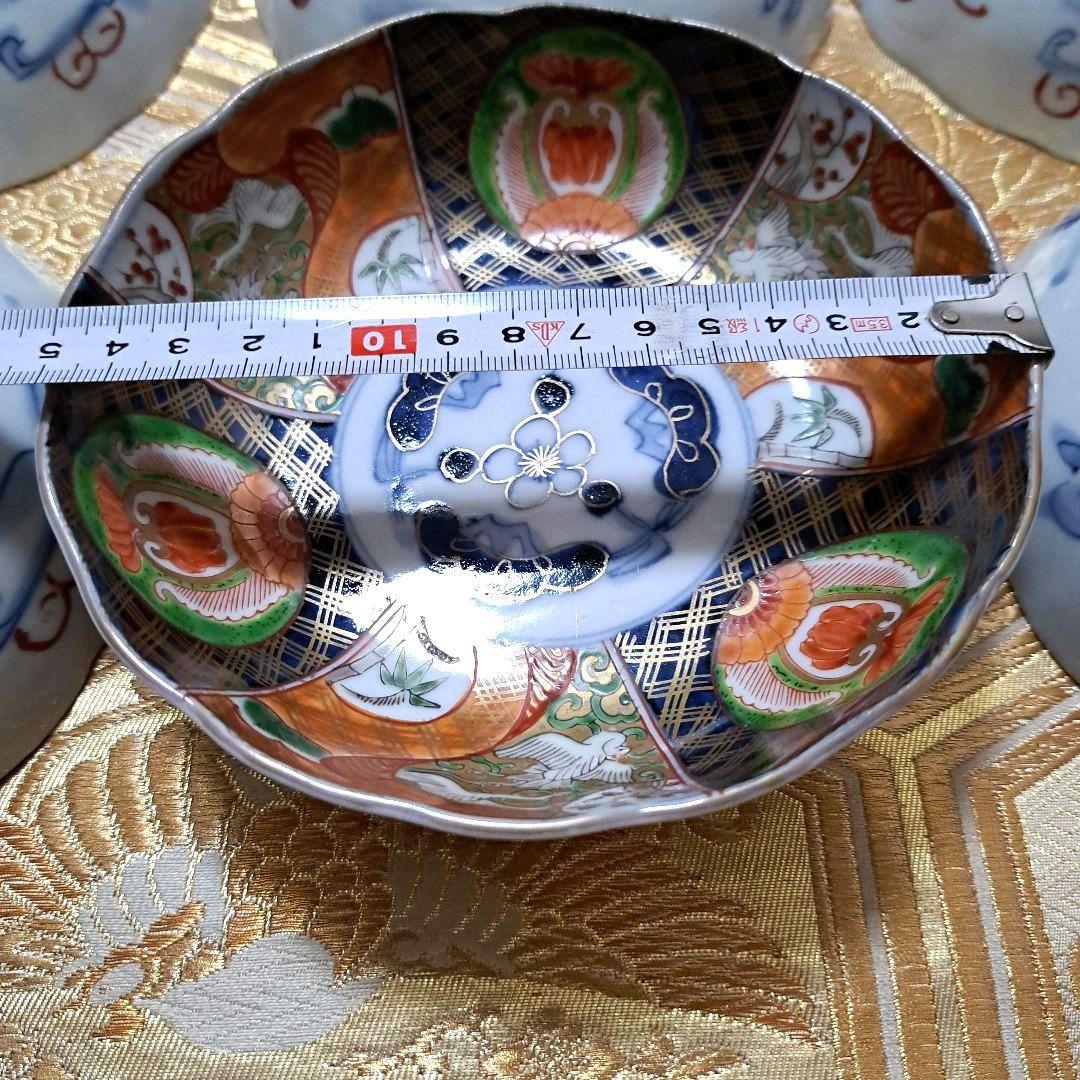 アンティーク　古伊万里　染錦　懐石皿　なます皿　5寸　6客揃　色絵　深鉢