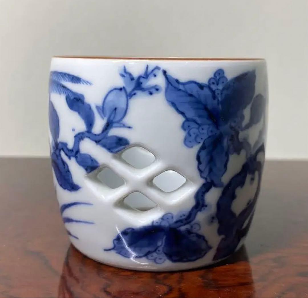 【茶道具】上野良樹造　ガラス蓋置　陶象造　花鳥画蓋置セット