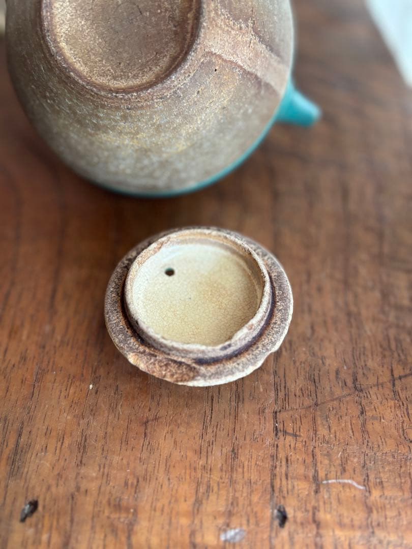 伊賀　丸柱　青　緑釉　薬土瓶　急須　民藝　古道具　希少　骨董