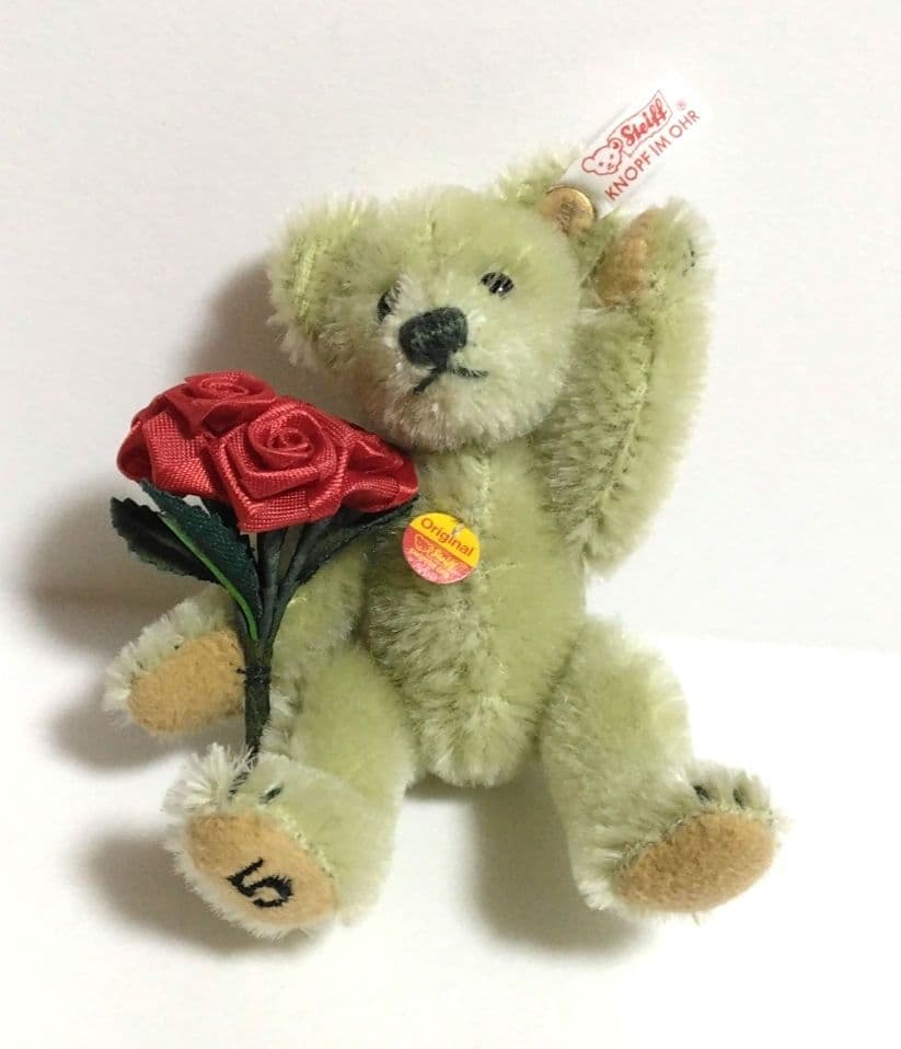 シュタイフカレンダー5月ミニテディベア2001年モヘア限定版バラの花束を抱えて