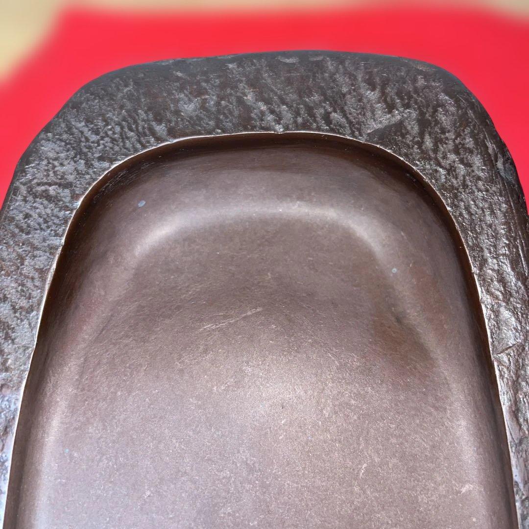 ⭕️赤間硯　野面硯　植野玉泉堂　6寸大　34mmの厚手　墨たっぷり　会津漆塗箱付き