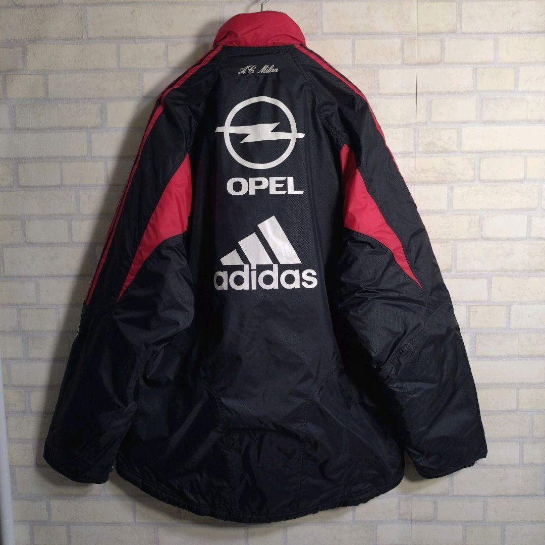 アディダス★00s ACミラン 刺繍ロゴ 中綿 ナイロンジャケット 黒 XL