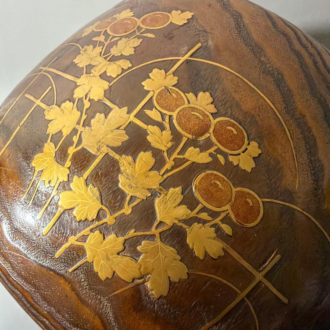 桐材 秋草蒔絵 火鉢 虫の音 螺鈿 陽刻 梨地