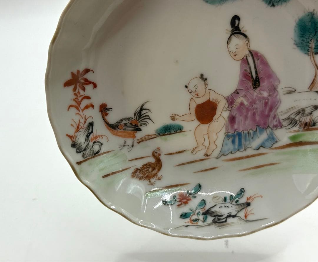 中国　清時代　乾隆時期　粉彩人物紋湯呑み&小皿　アンティーク　送料込み0608