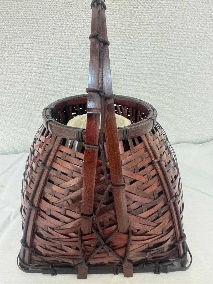 京竹工芸花籠　竹籠　花入　茶道具平安竹美斎　未使用