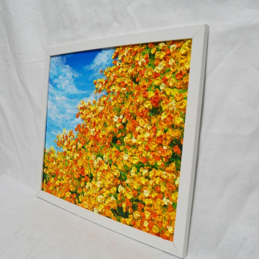 油絵 油彩 油彩画 絵 絵画　【ミモザ青空】