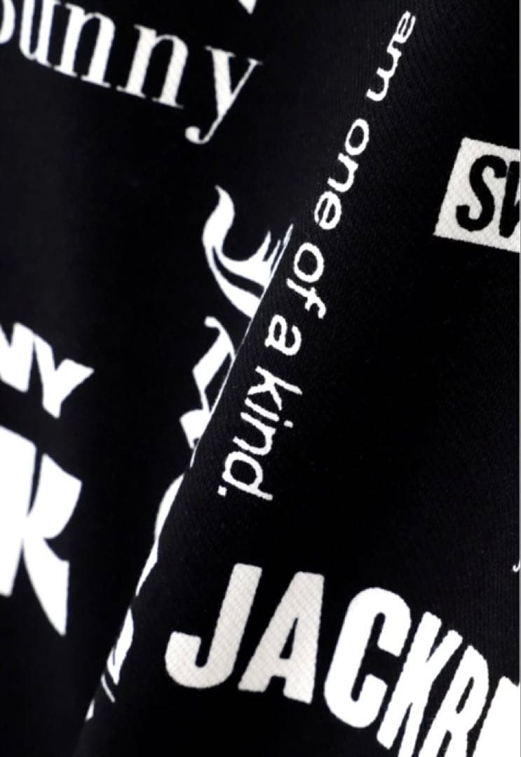 新品 パーリーゲイツ ジャックバニー ツイル 総柄テーパードパンツ(4)M/黒