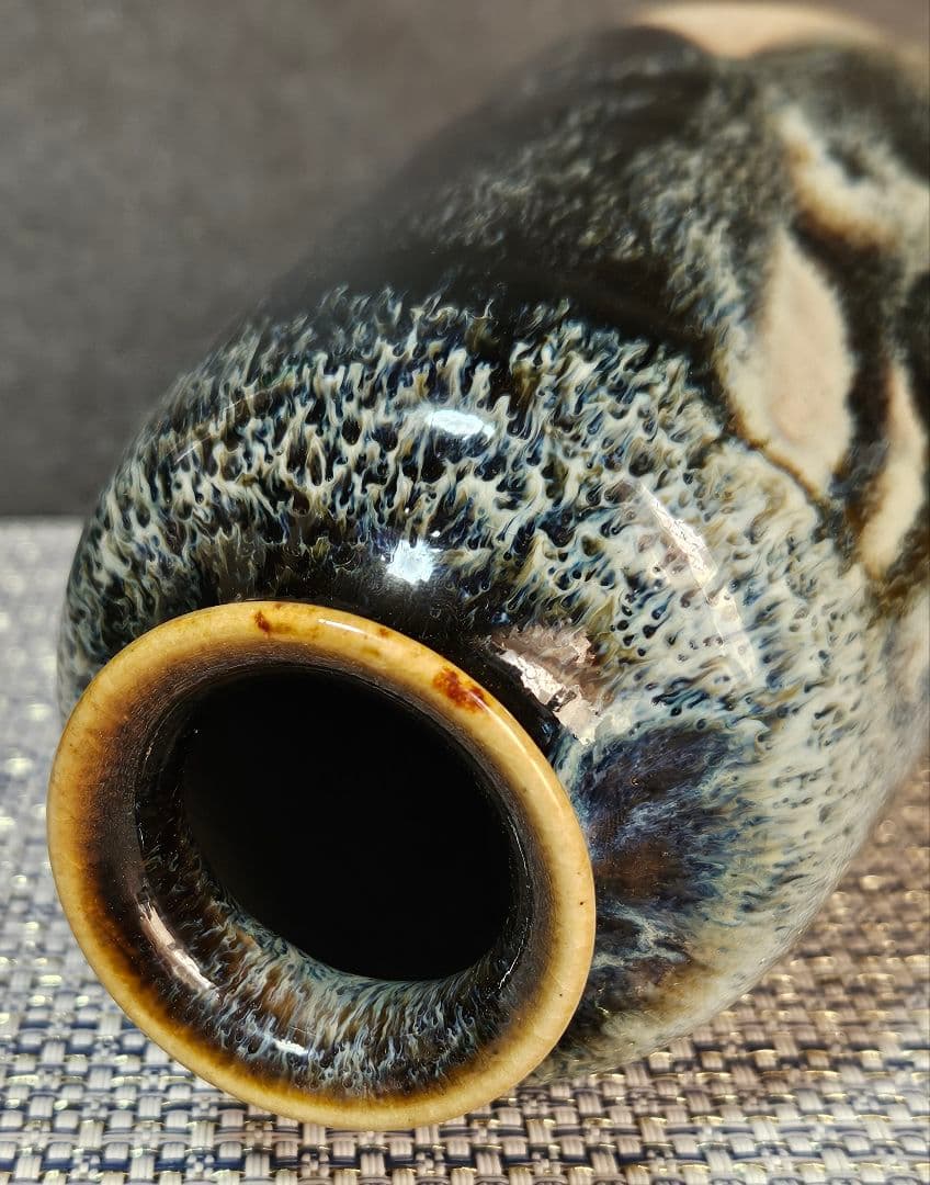 京焼　六代 清水六兵衛 造　釉斑泑花瓶　掛分花瓶　花入れ　一輪挿し　花器　茶道具