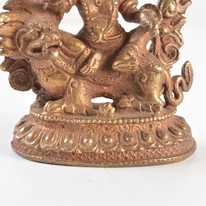 仏教美術　古銅鍍金　騎獅文殊菩薩像　仏像　C　7665E