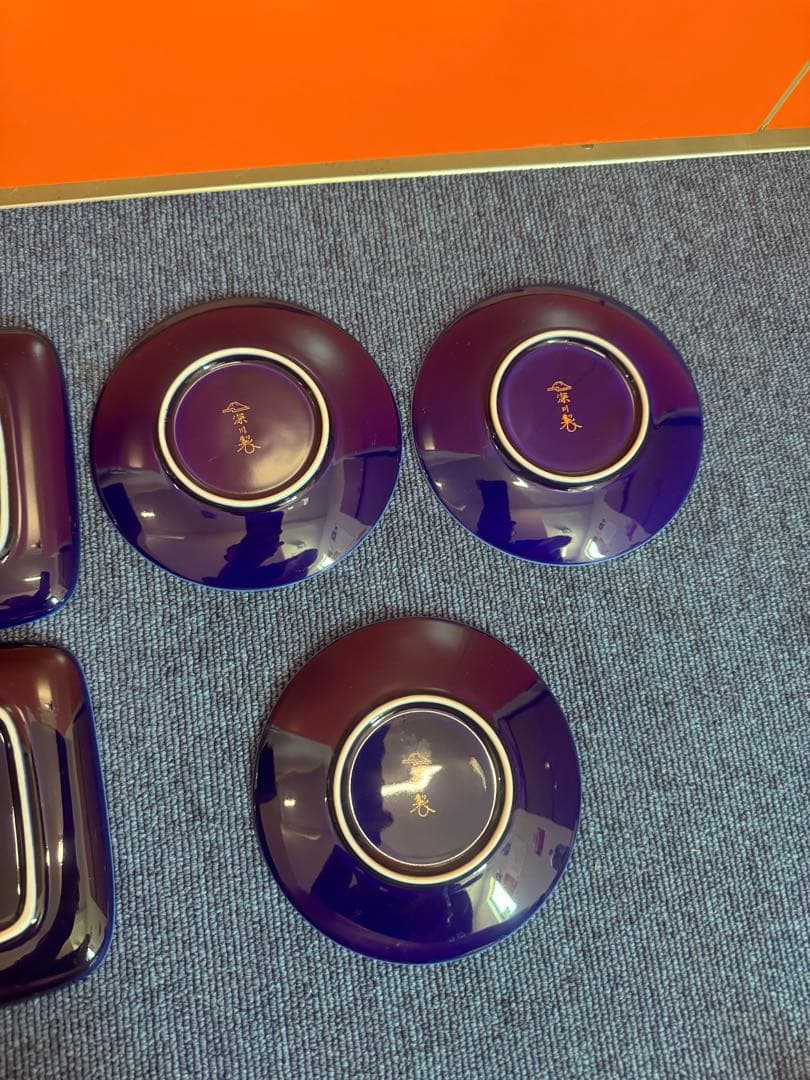 2034 深川製磁　方皿4客　丸皿3客　金彩