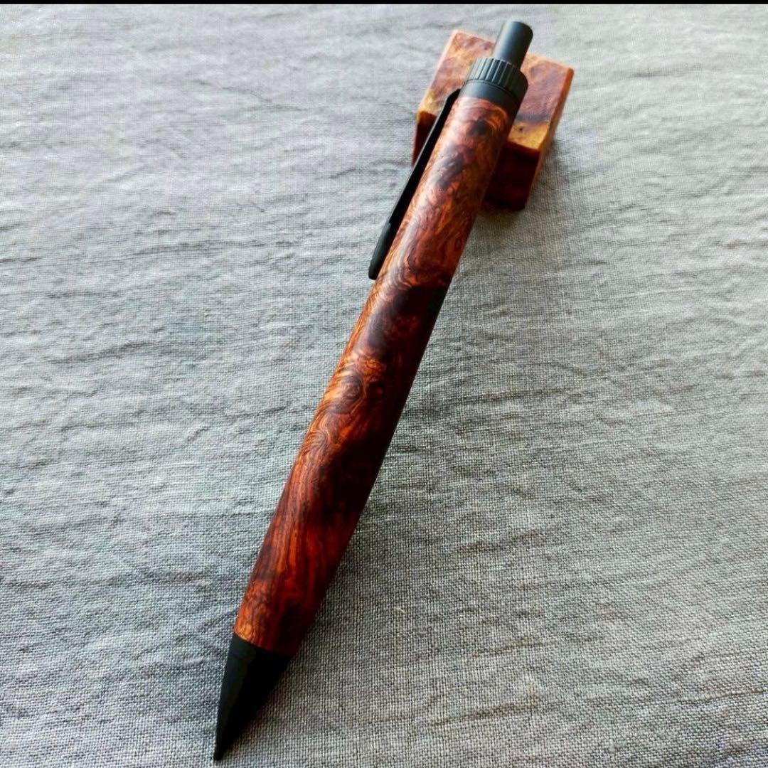 【現在セール中】ローズウッド瘤　工房楔　監修金具　木軸　シャープペン　ボールペン