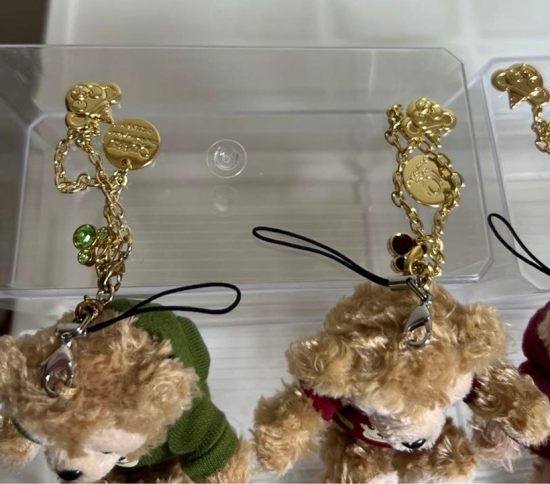 ディズニー、ダッフィー、シェリーメイぬいぐるみバッチ、10周年ストラップチェーン