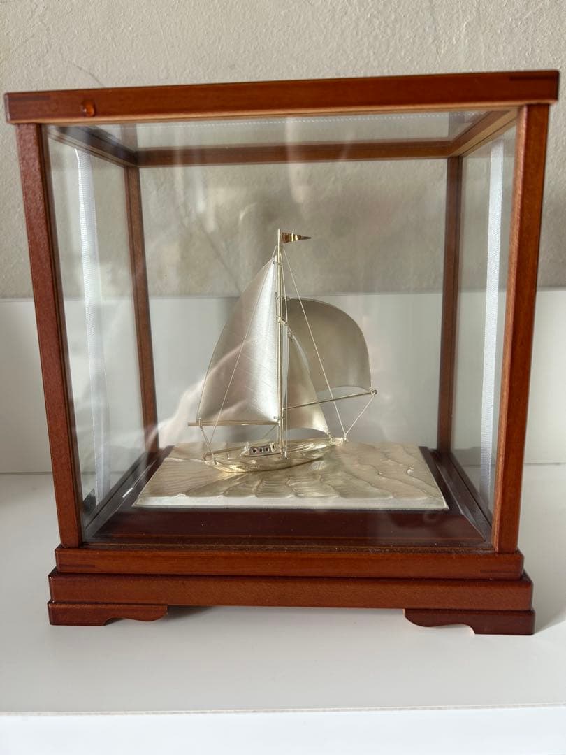銀メッキ　ヨット模型　小型帆船模型 シルバーゴールド装飾　7号
