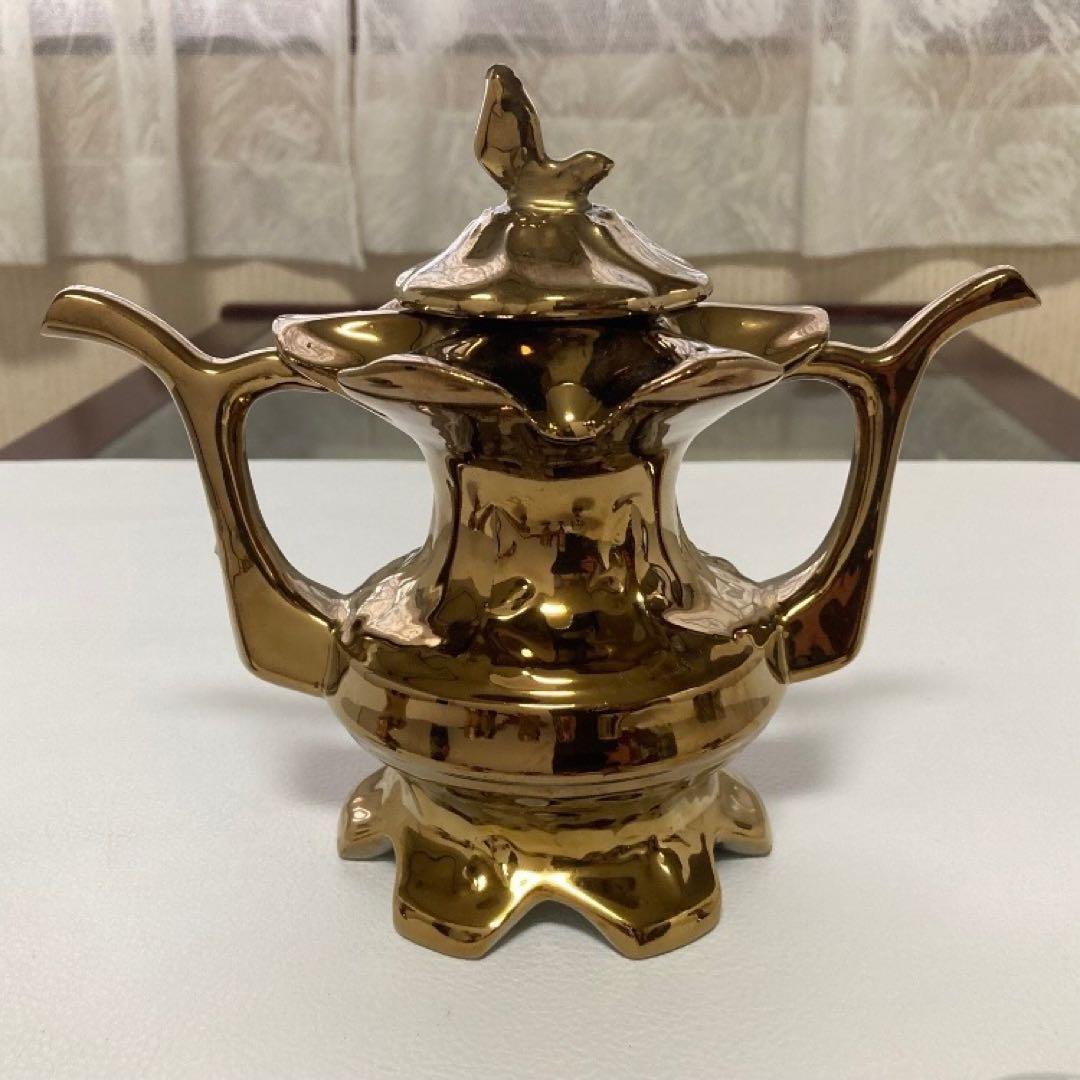 ティーポット カップ 茶器 置物 陶磁器 金色 装飾品 レトロ ヴィンテージ