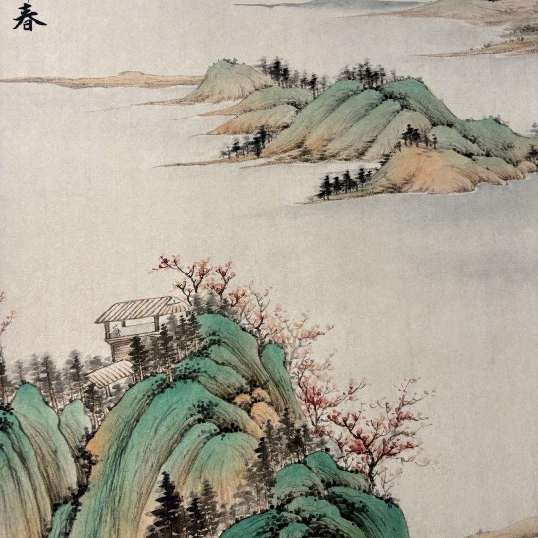 王翚 湖山春暖図 中堂掛け軸　中国山水画　宣紙　書画工芸