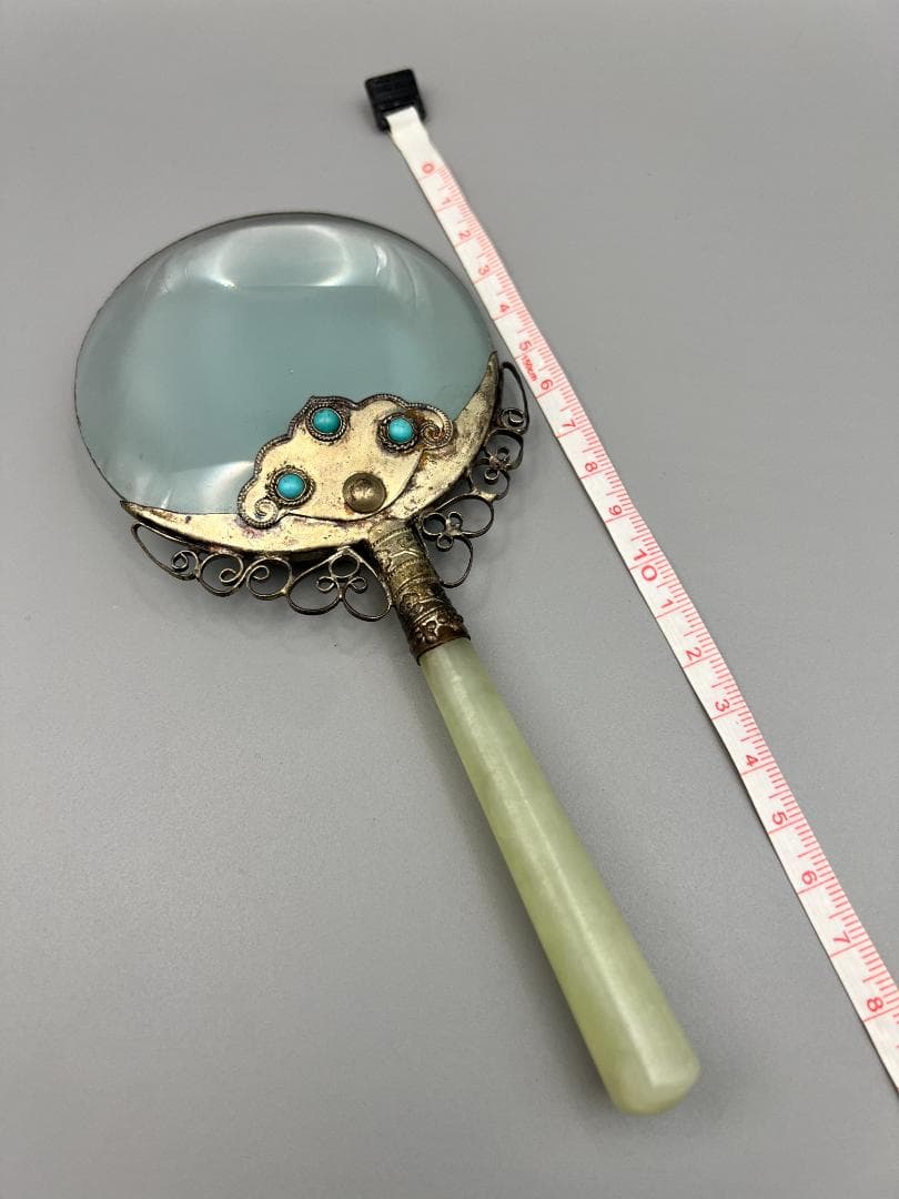 1900年代 ジェイドストーン ハンドル & シルバー フィリグリー 拡大鏡