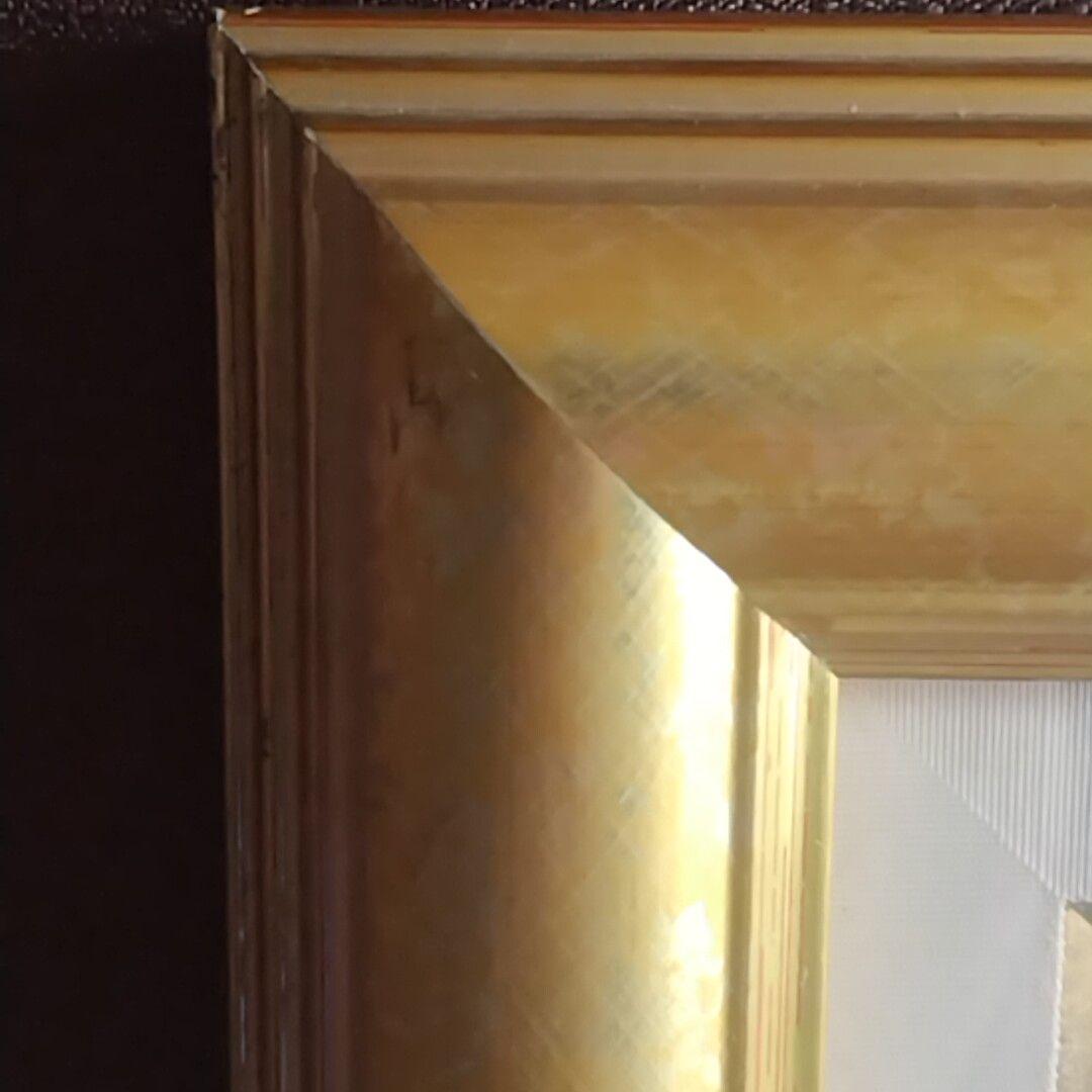 新井隆「川岸に芽吹く」油彩 ６号 風景画 未鑑定 ゴールドフレーム