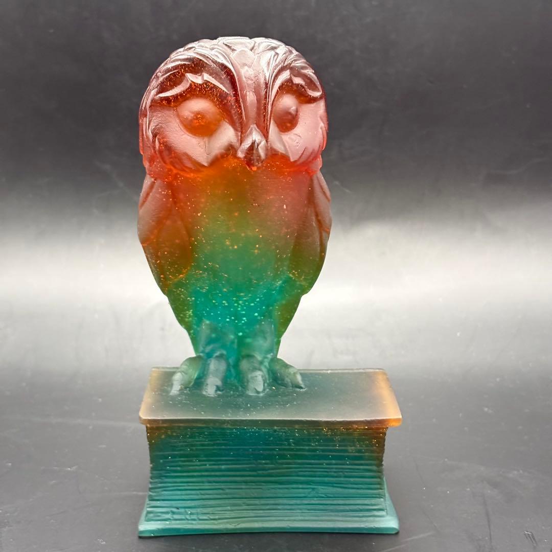 フクロウ 置物 クリスタルガラス ドームフランス オブジェ パートドヴェール