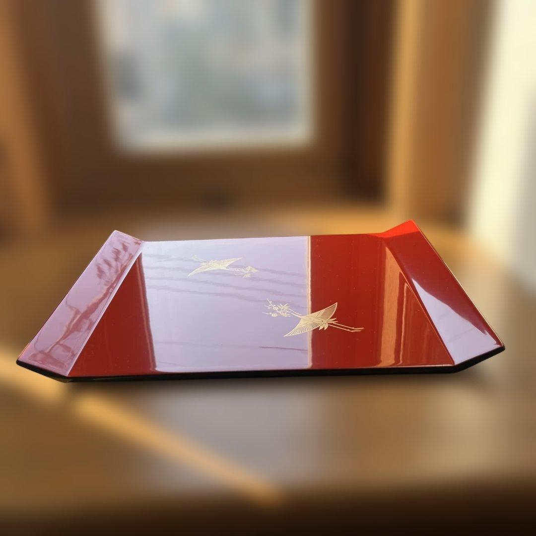 美品！象彦 松喰鶴 朱二方吹上盆