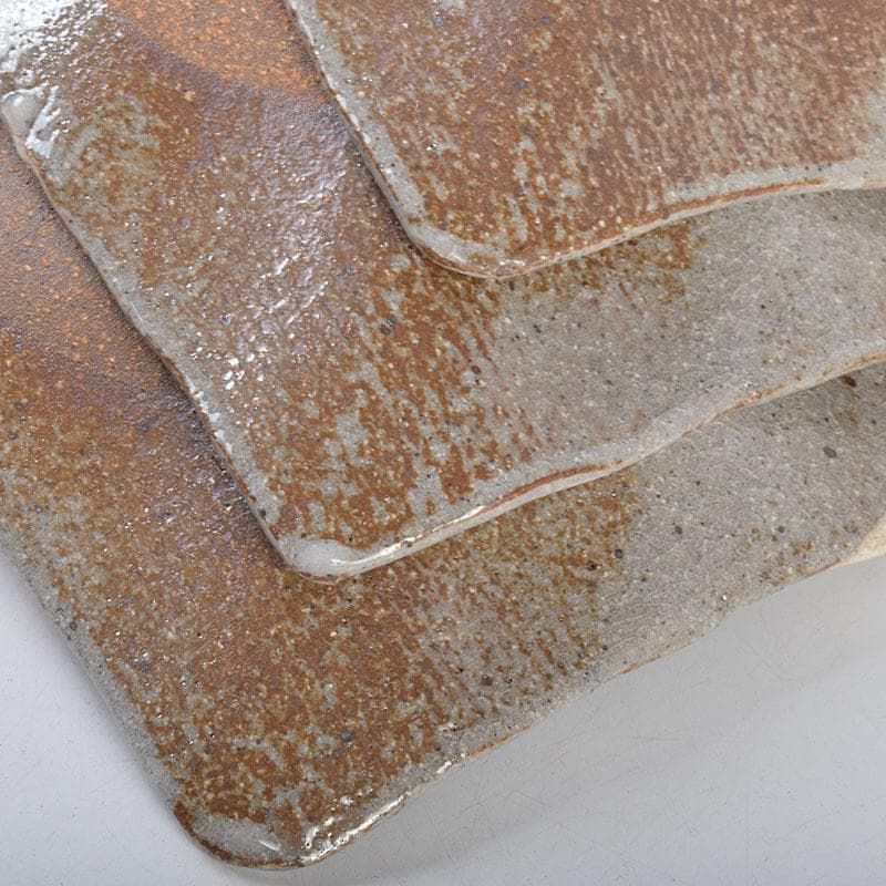 北大路魯山人作　鼠志野　四方皿　五客　共布　黒田陶々庵極め箱　M　R9064B