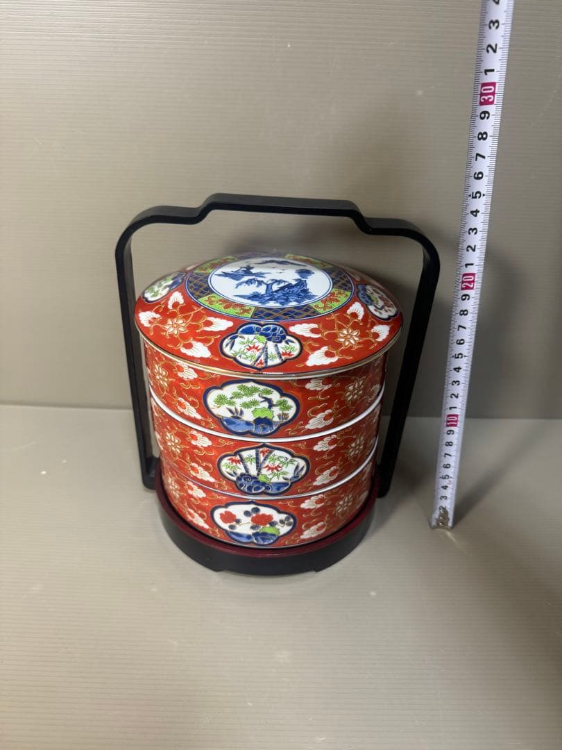 2295 伊万里風 松竹梅 三段重 提げ台