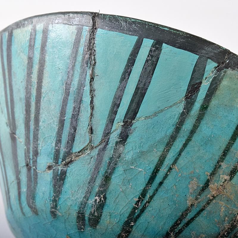 ペルシャ陶器　二シャプール出土　十世紀　青釉黒彩鉢　時代箱付　V　R8419