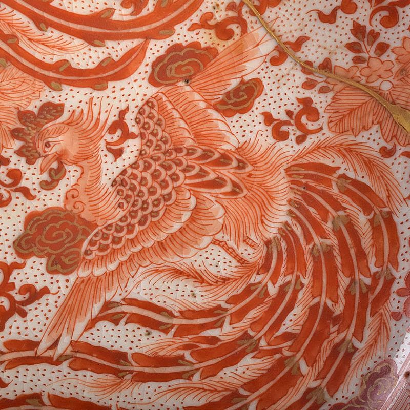 豊楽焼　龍蒔絵　赤絵金彩鳳凰文　菓子器　喰籠　D　R8167