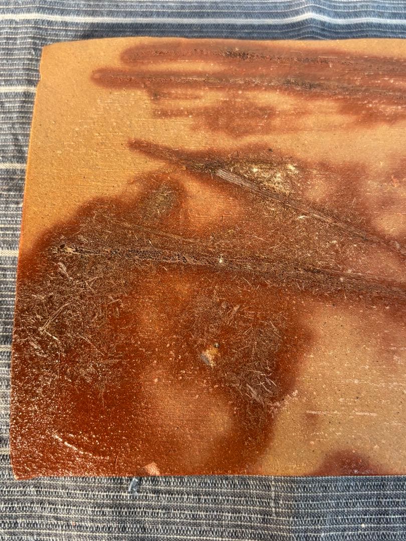 「見附文雄」備前焼ひだすき　平皿　陶印有り