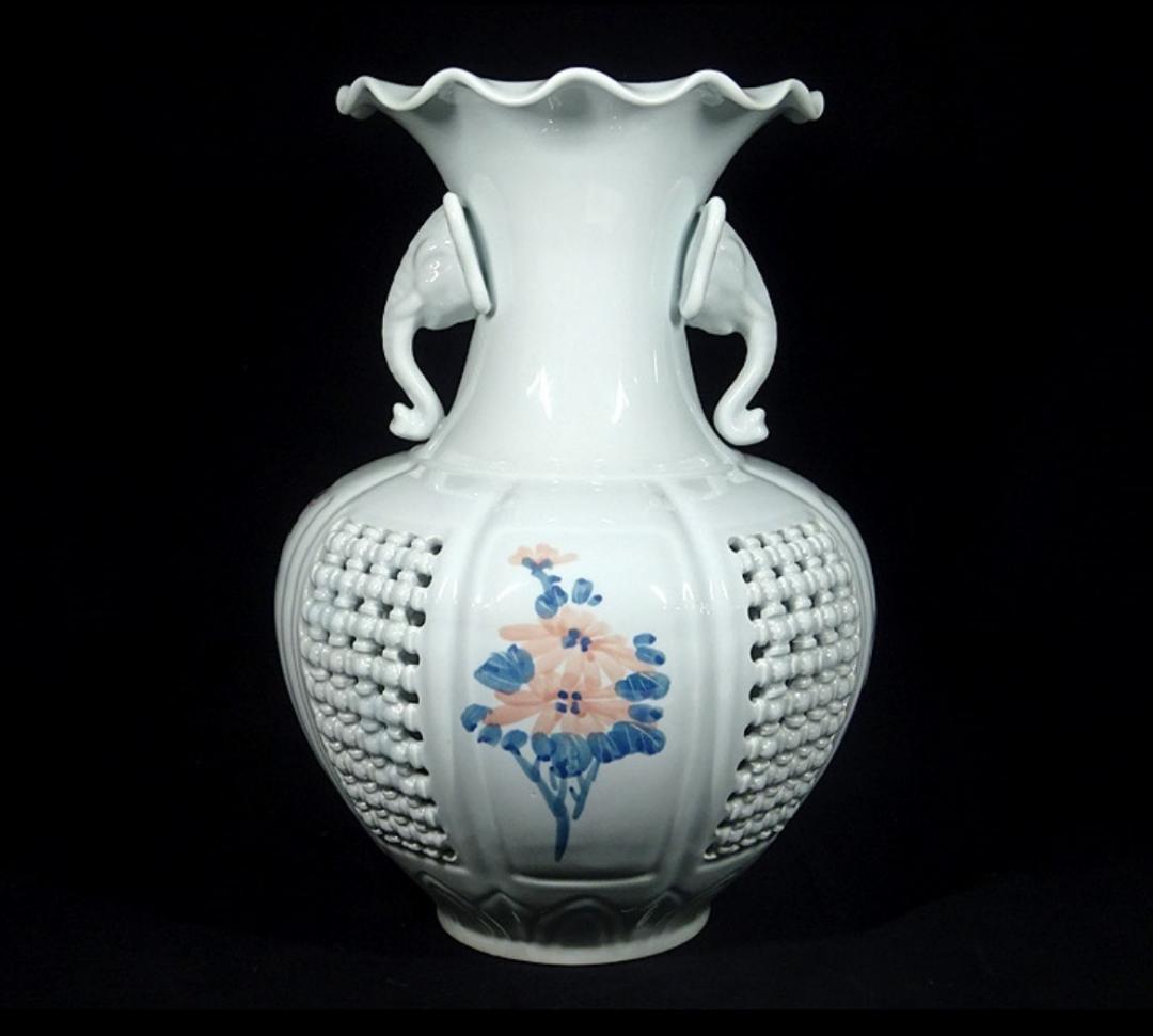 韓国美術 趙京 大花瓶 白磁 花色絵 高さ約42cm u03156