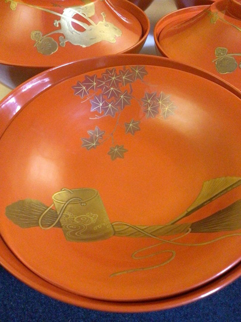 木製 蒔絵入り吸物椀10客 蓋の内側にも蒔絵