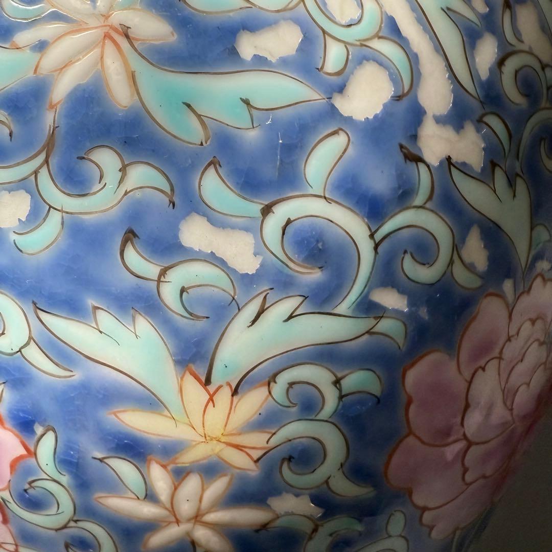 晩香窯　ARITA BANKO　希少品　里帰り品　牡丹文様花瓶　高さ24.5cm