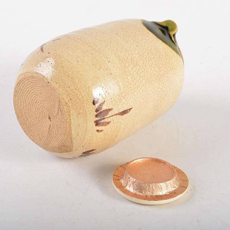 茶道具　松本鐵山造　織部　茶入　共箱　V　6324