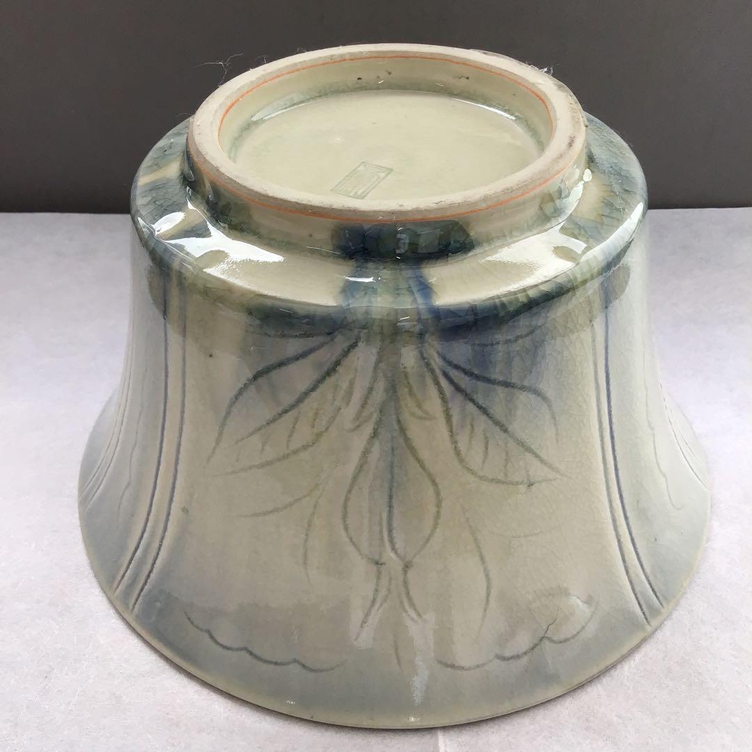 茶器　菓子器　御深井釉単花刻文菓子鉢　大江文象作　無形文化財　共箱　S274KH