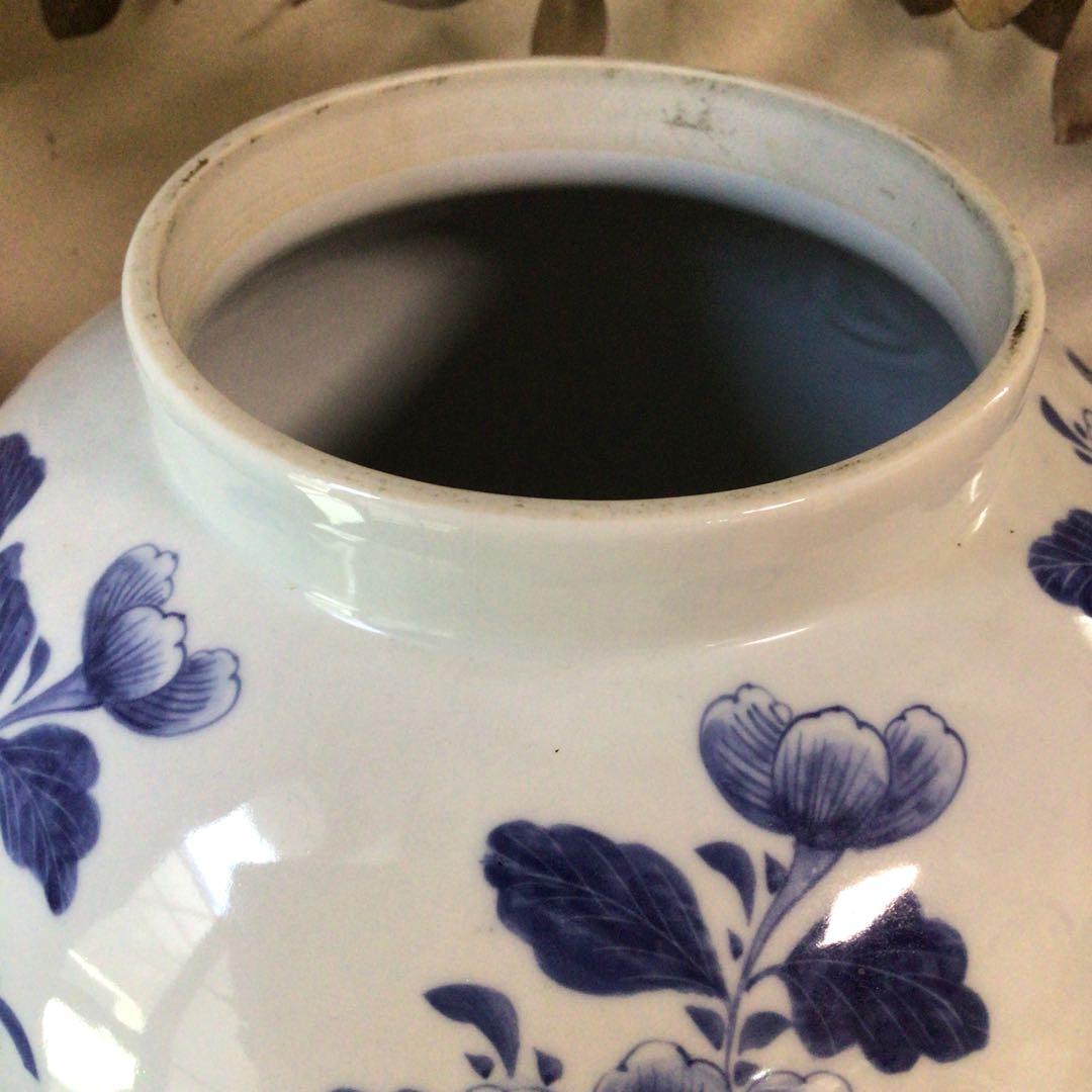 3582 オランダ デルフト陶器　BEGONIA 染付　和蘭　タバコ壷　送料無料