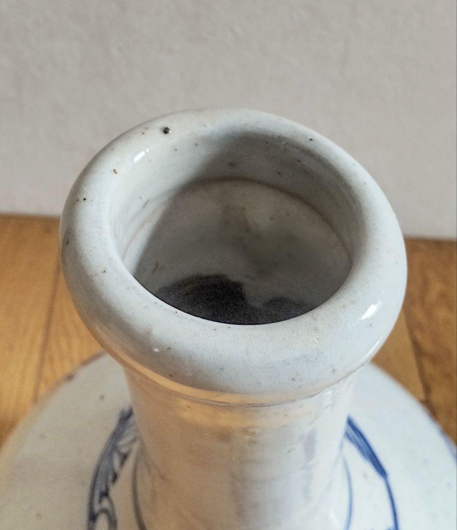 古い平清水焼　木製蓋付き　染付　大徳利