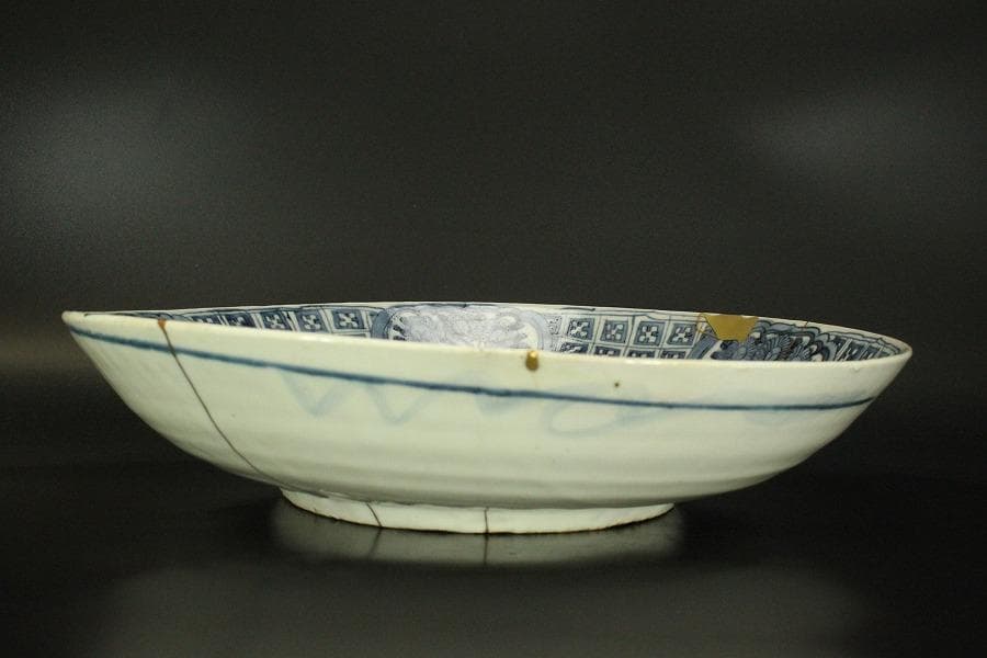 中国美術 呉須 青花 花鳥紋 大盤 φ42cm 明 時代箱(LC112)