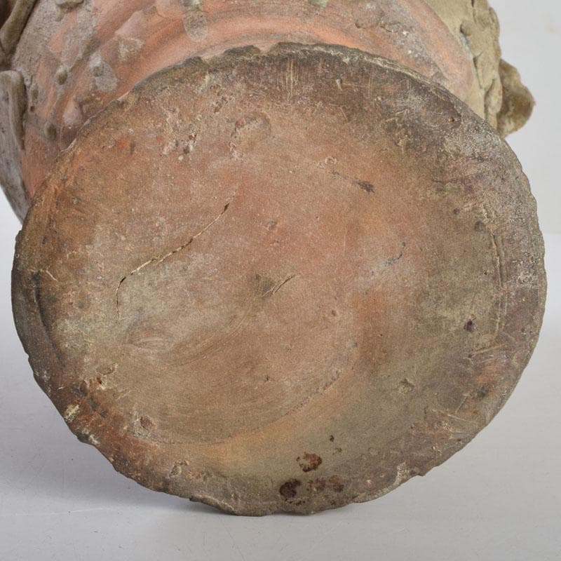 中国　飴釉　花草刻　双耳壷　時代箱　Z　8615A