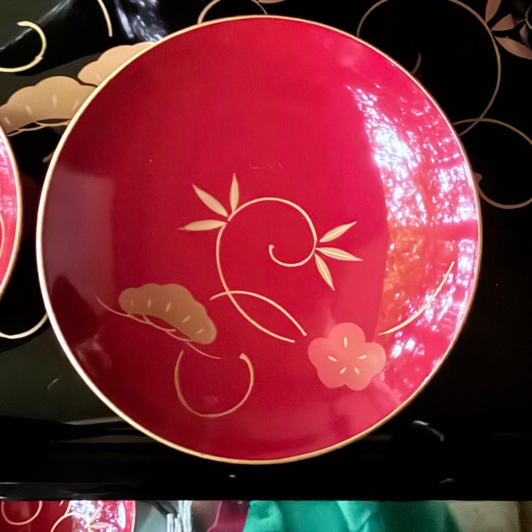 超限定1月21日20時迄‼️JAPAN天然木会津塗お屠蘇器蒔絵松竹梅四ッ揃杉箱入