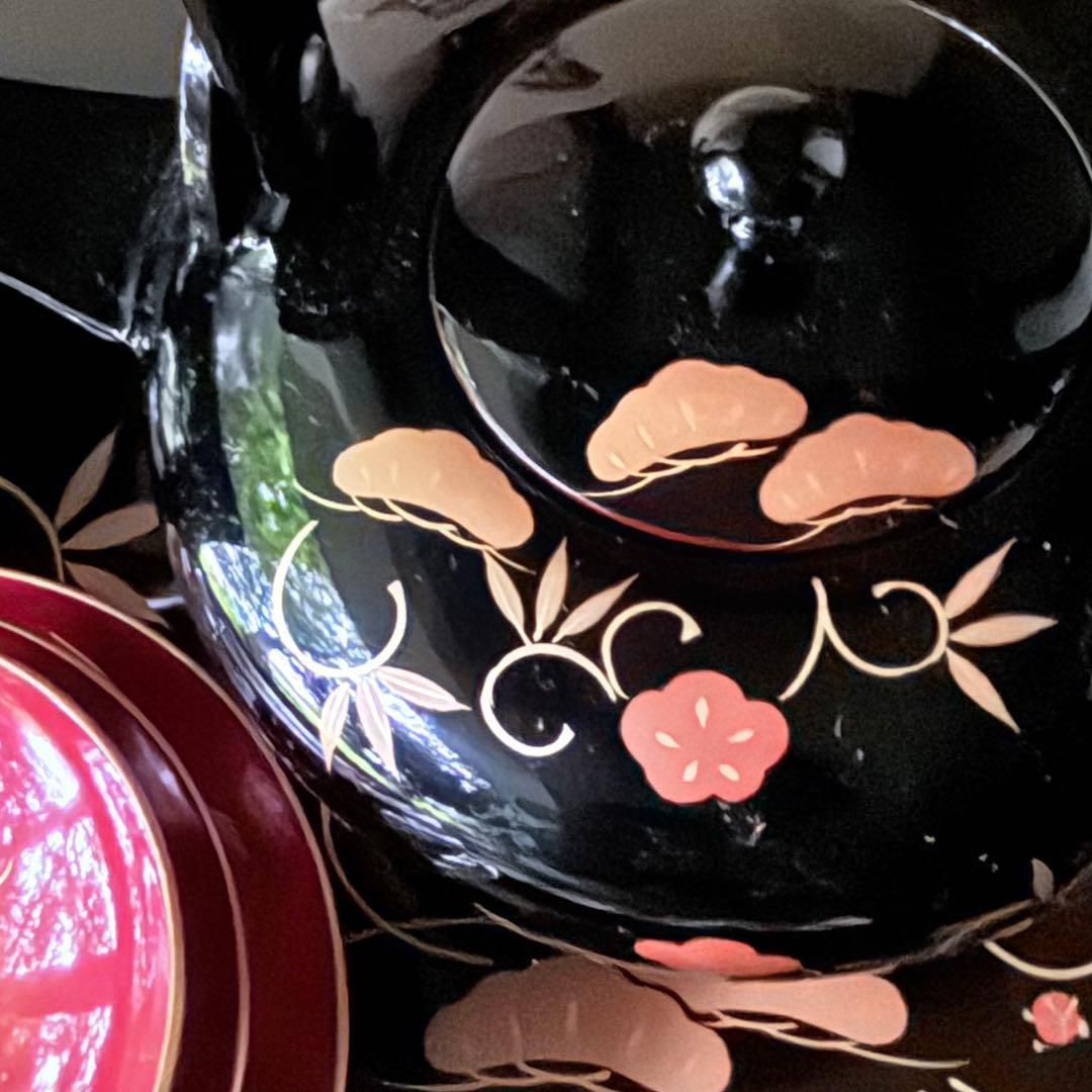 超限定1月21日20時迄‼️JAPAN天然木会津塗お屠蘇器蒔絵松竹梅四ッ揃杉箱入