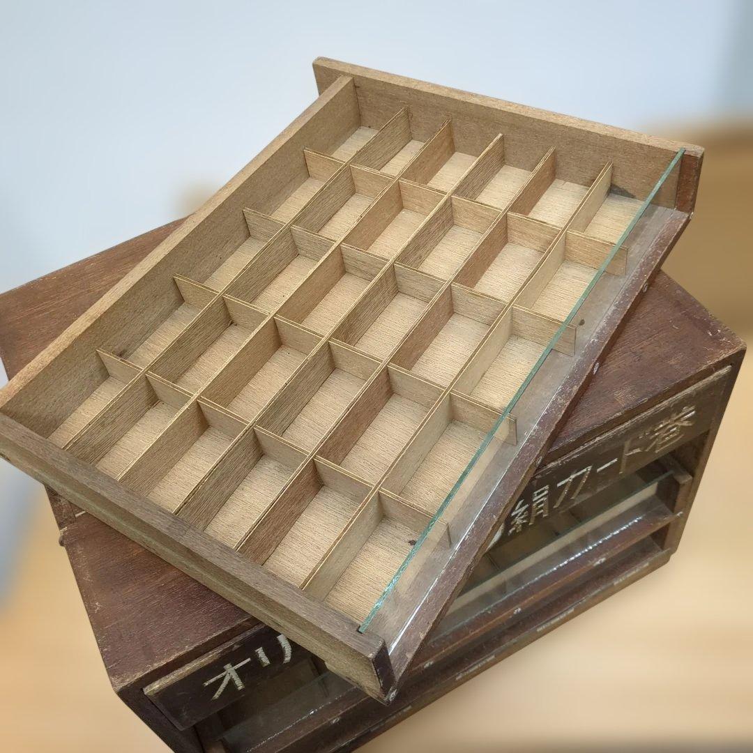 レトロ 糸ケース 木製 ガラス 棚 オリヅル印 引き出し 箪笥 整理棚