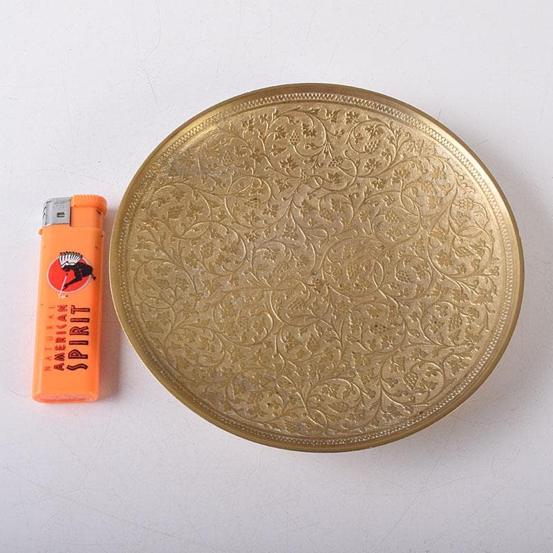 時代金工　印度製　黄銅　苺唐草文　槌出　皿　五客　時代箱　V　R8304