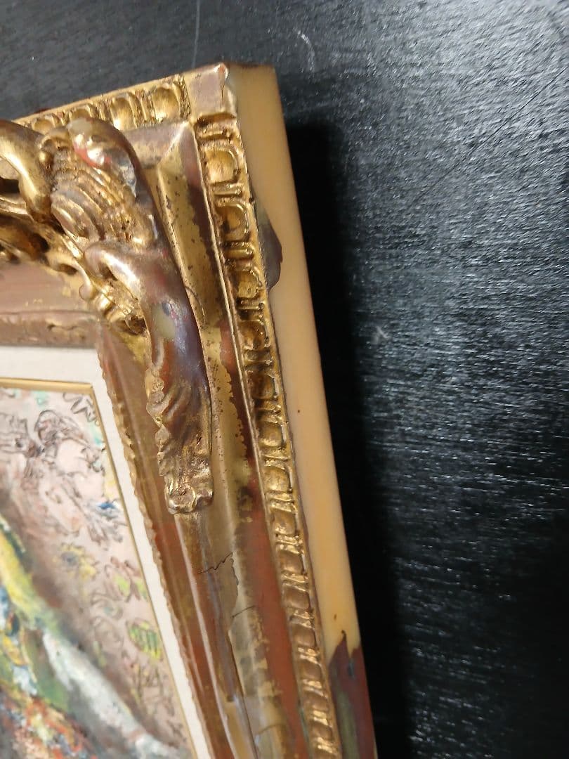 油彩画　人形　F6号『竹中　尚一郞』作者　・額サイズ495×590 ゴールド