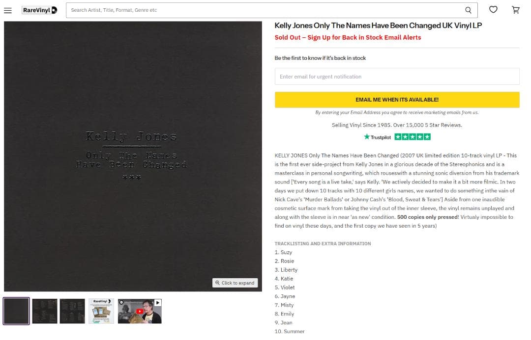Kelly Jones Only The Names... LP 美品 希少盤