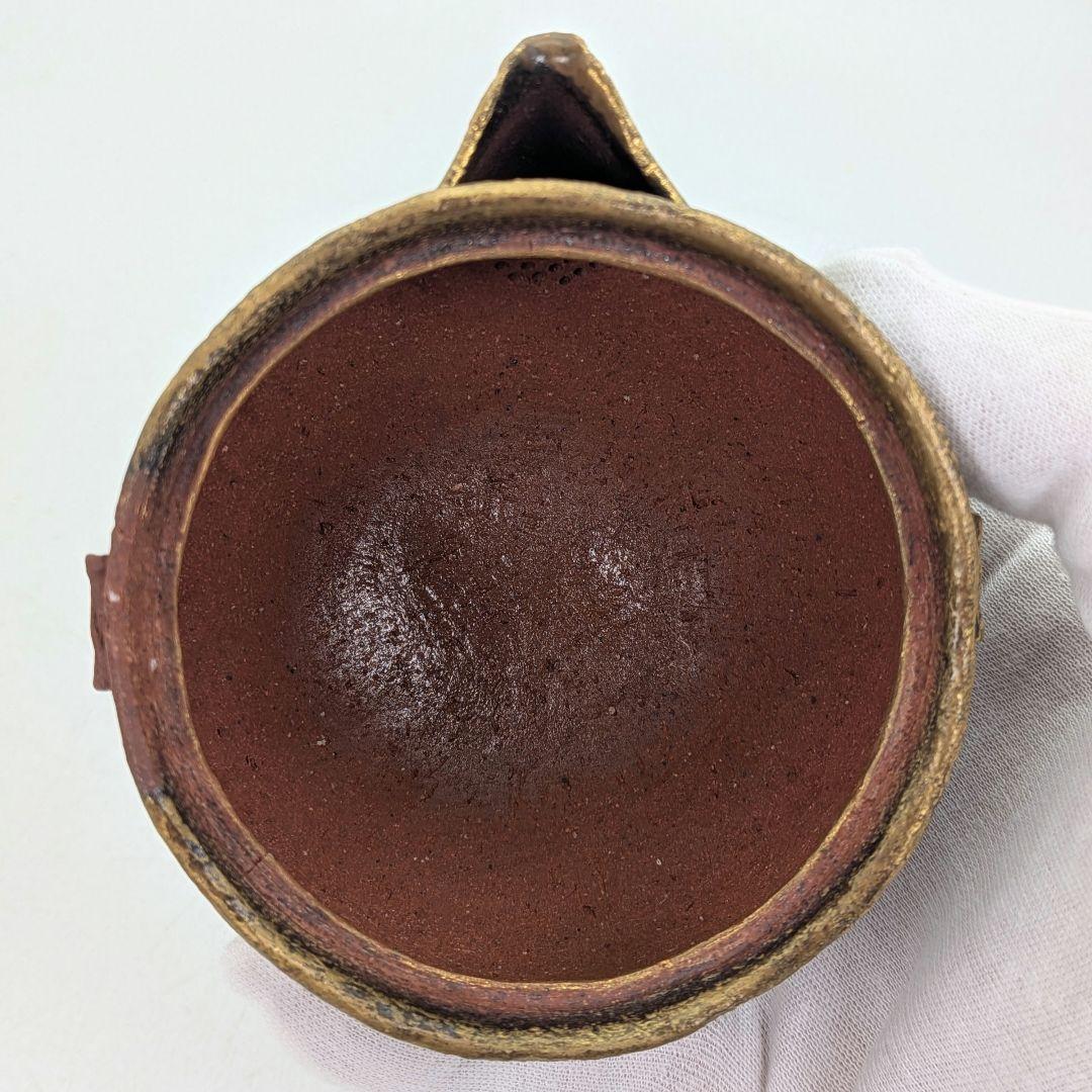 鈴木篤夫 備前焼 金彩備前桃摘宝瓶 四方桟共箱共布栞 手造り宝瓶 煎茶道具 モモ